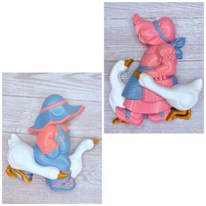 Vintage burwood Hangings art Boy Girl Goose Ducks rustic wall art cottage core